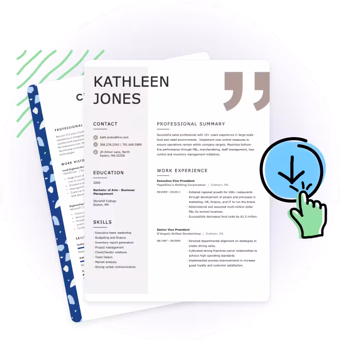 Three sample resume designs with different styles and colors